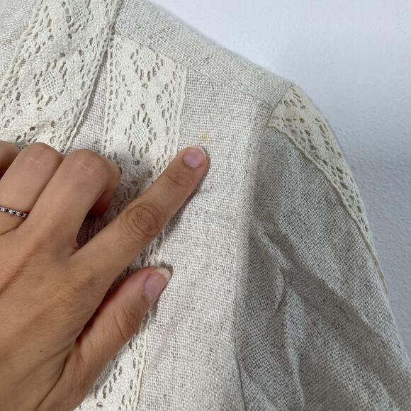 Vintage 60s 70s Jacket Lace Linen Women S Beige Mod Boho Summer Resort - Picture 9 of 12